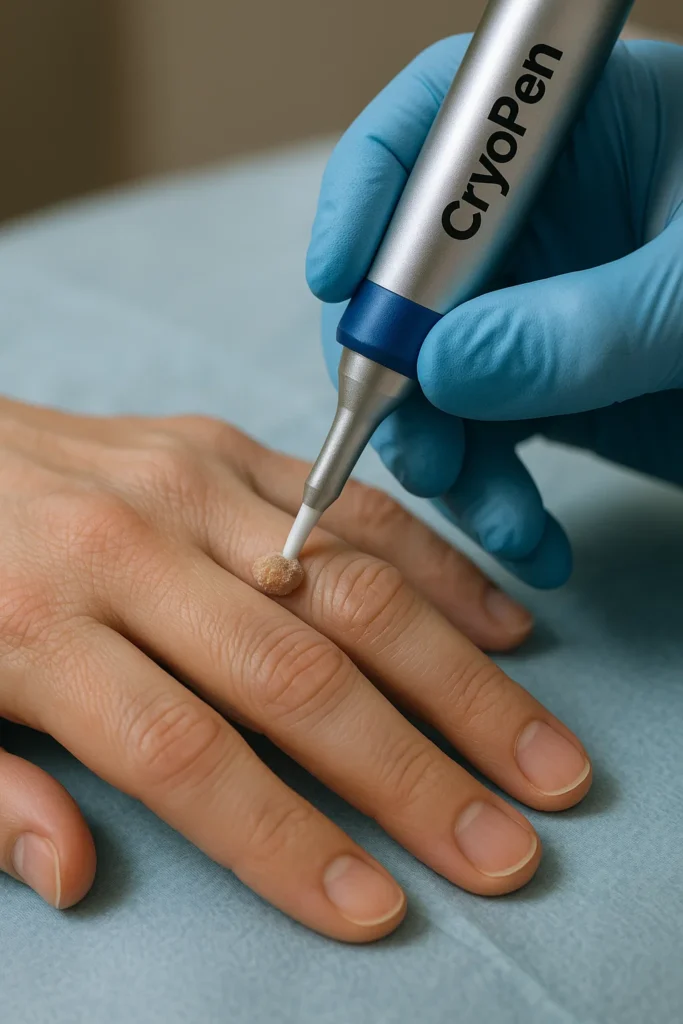 example of cryopen wart removal Buckinghamshire treatment on a persons finger