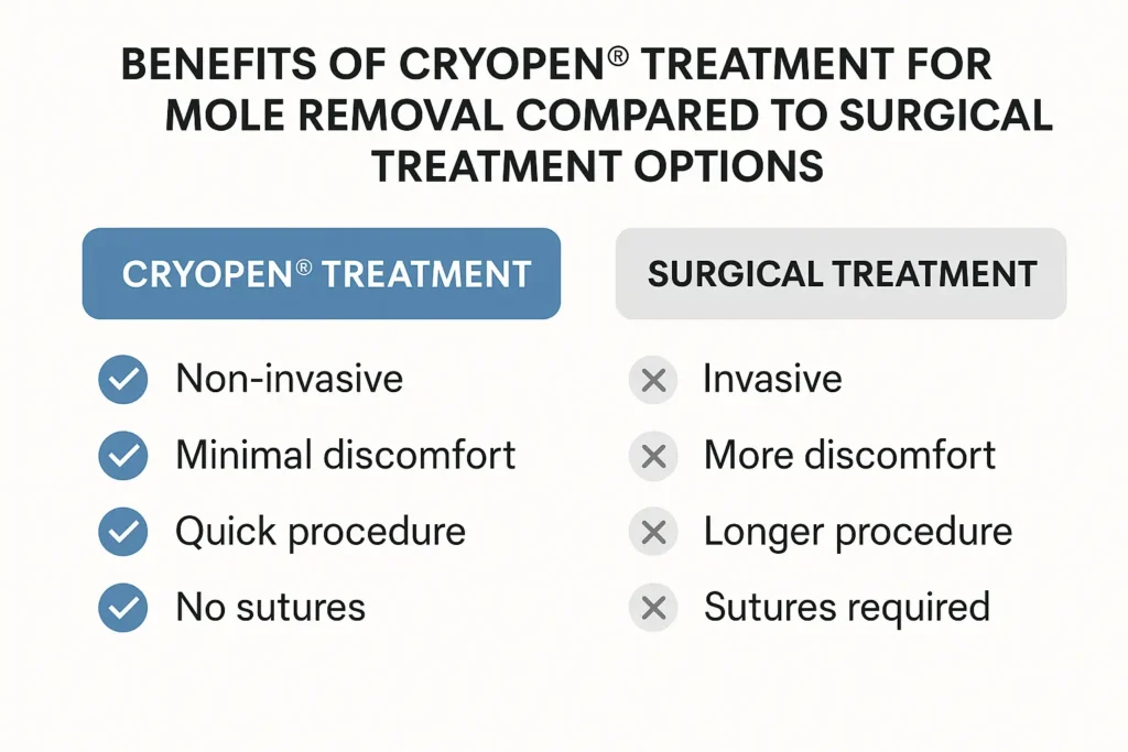 Table to show the benefits of getting moles removed Buckinghamshire from LA LIPO