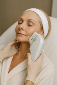 Woman receiving HIFU non surgical facelift treatment Buckinghamshire