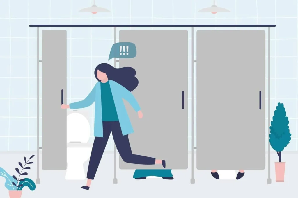 graphic of Urine incontinence Buckinghamshire woman running to the toilet.