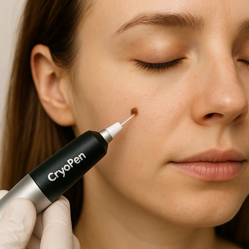 woman receiving facial mole removal Buckinghamshire using cryopen
